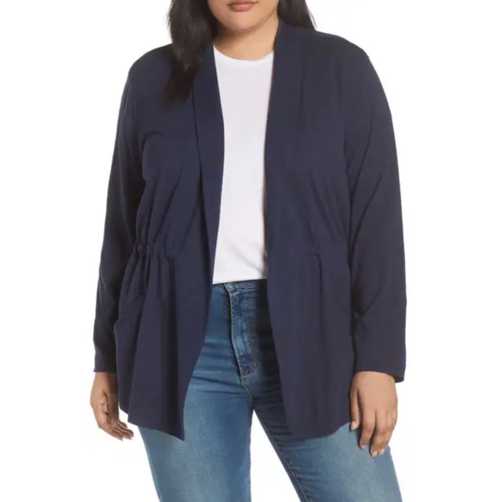 Caslon Cinch Waist Knit Jacket Navy 4X